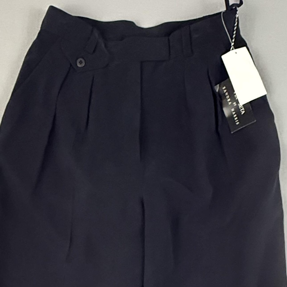 Via Seta Trousers Women 12 Black Pleated Silk High Rise Straight Leg Deadstock - Picture 14 of 16